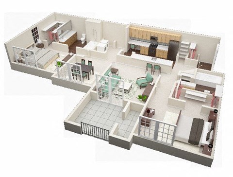 Floor plan for 2 beds, 2 baths, 1269 sqft